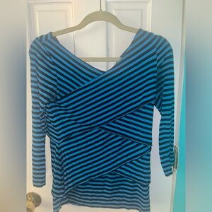 Blue & Black Striped Crossover Design Dress Shirt